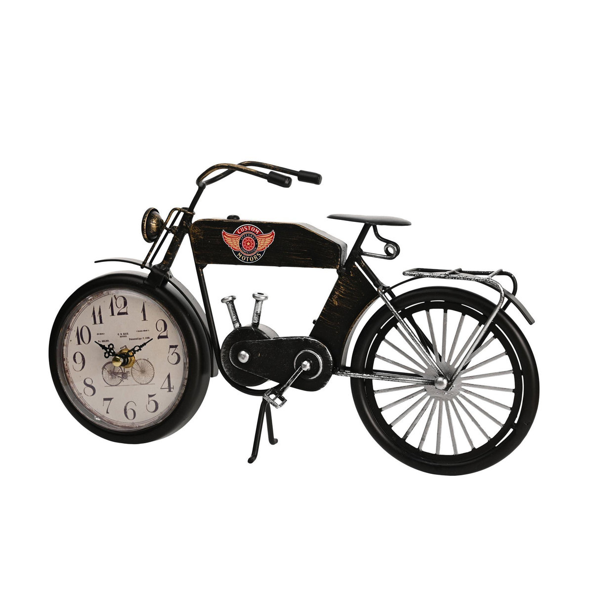 Hometime Metall-Kaminkonsole-Uhr Motorrad Design in Schwarz mit Quarzwerk im Vintage-Stil - Bild 2