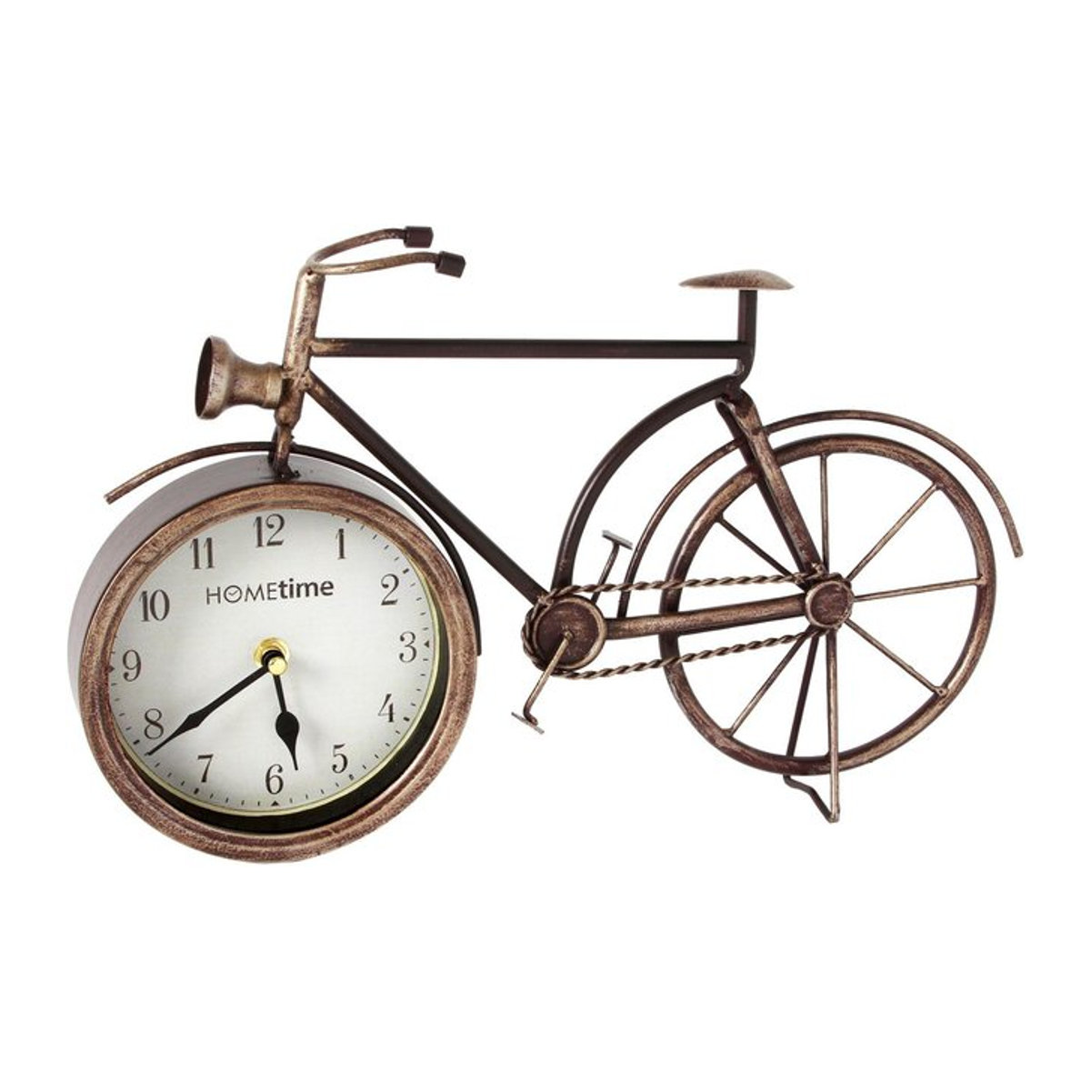 Hometime Metall-Kaminuhr im Vintage-Stil mit Fahrrad-Zifferblatt und arabischen Ziffern, Farbe: messing antik, B/T/H: 23,5 x 38,5 x 6,0 cm - Bild 1