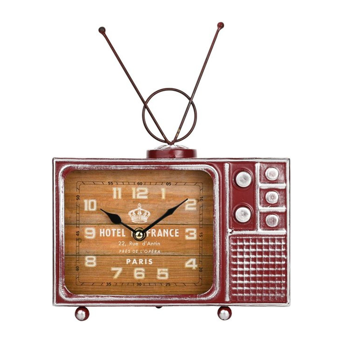 Hometime Retro-Fernseher Analog-Uhr aus Metall in Rot mit Quarzwerk - Bild 1