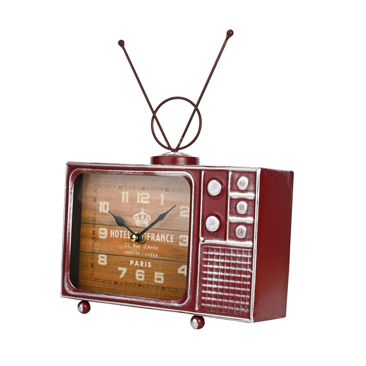 Hometime Retro-Fernseher Analog-Uhr aus Metall in Rot mit Quarzwerk - Bild 2