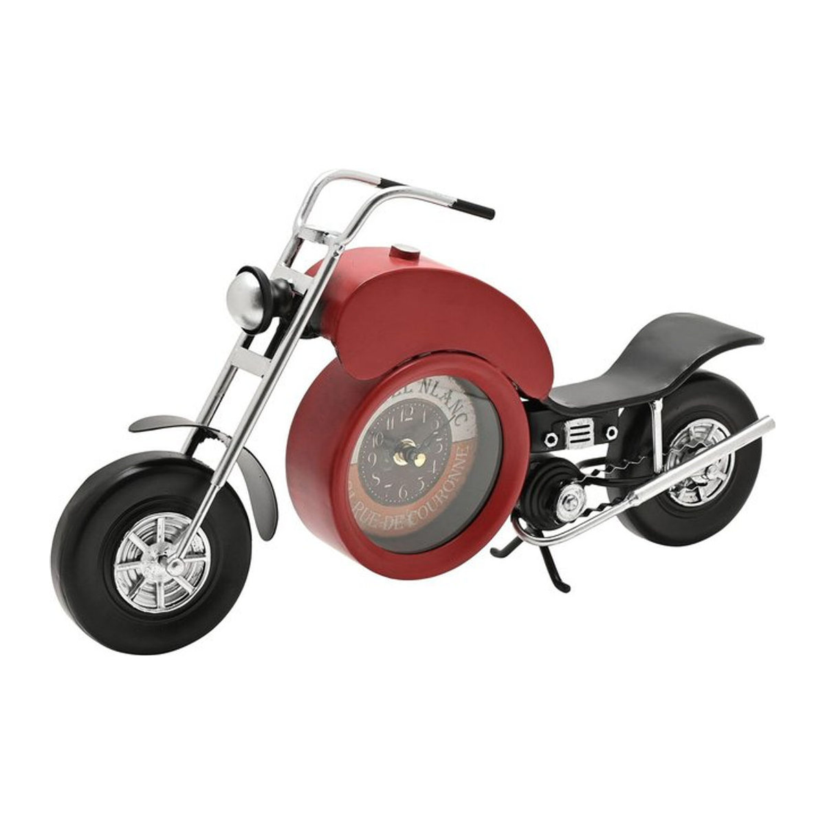 Hometime Vintage Kaminkonsole Uhr aus Metall in Rot mit analogem Quarzwerk und Motorrad-Design - Bild 1