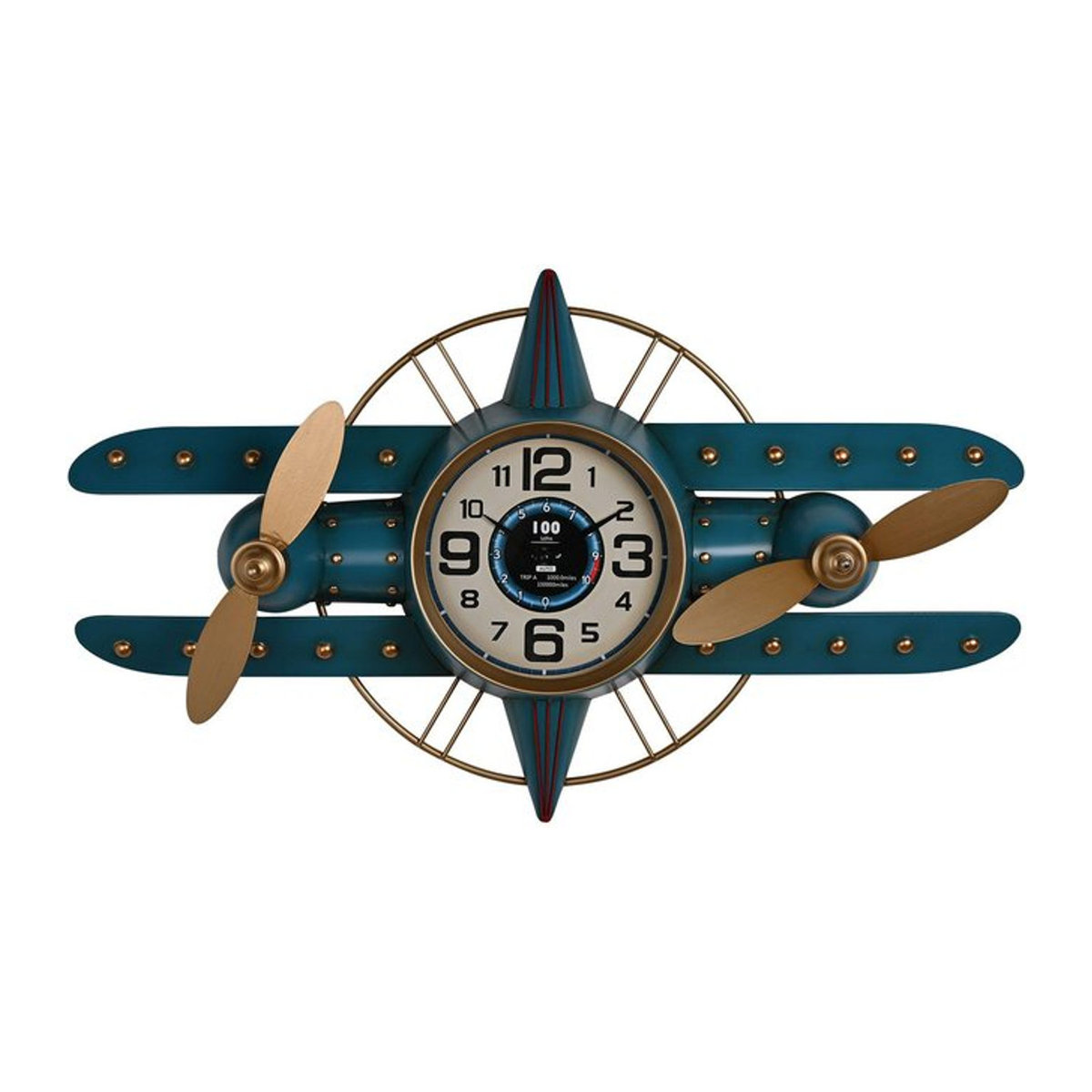 Hometime Wanduhr im Flugzeugpropeller-Design aus Metall, Analog, Vintage, Mehrfarbig - Bild 1