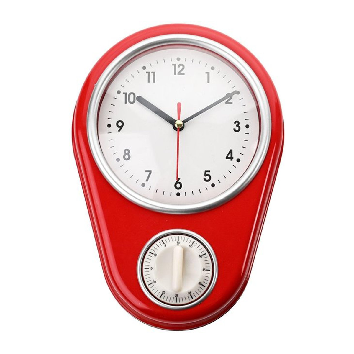 Hometime Wanduhr im Vintage-Design mit 60-Minuten-Timer und Quarzwerk, rot, B/H/T: 22,0 x 15,7 x 5,3 cm - Bild 1