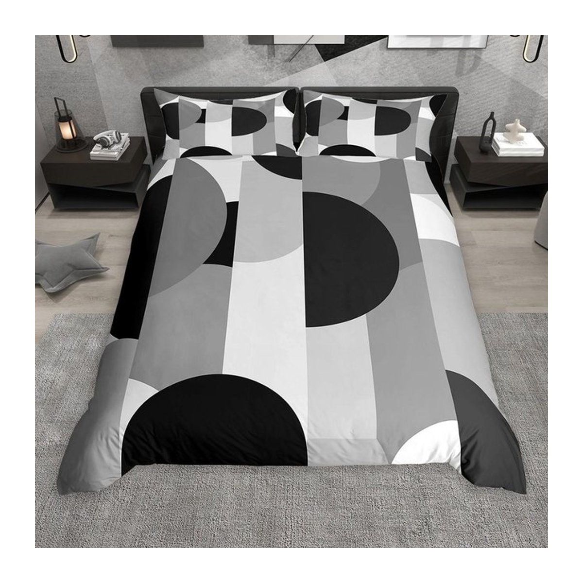 Homewish Bettbezug-Set mit abstraktem Streifen- und Halbkreis-Design, modern und minimalistisch, Multicolor, B/H: 135 x 200 cm, 2-teilig - Bild 1