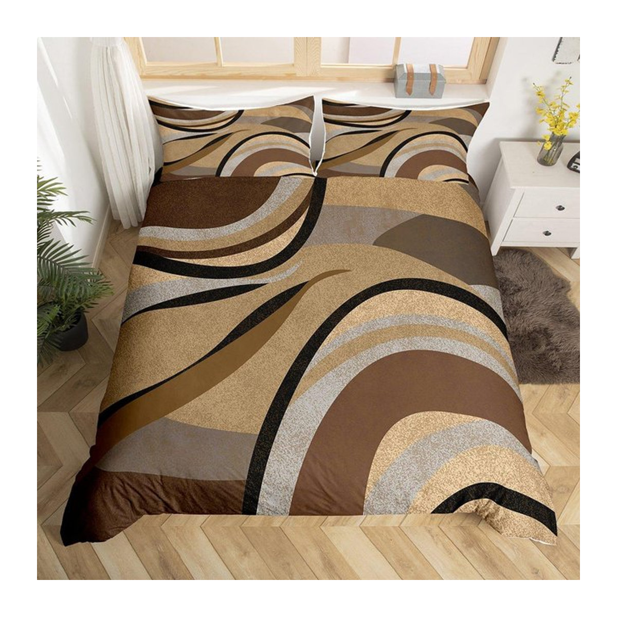 Homewish Bettwäsche Set Abstrakt Ombre in Grau und Rosa mit geometrischem Kreis-Design, 2-teilig, B/H: 100 x 135 cm - Bild 1