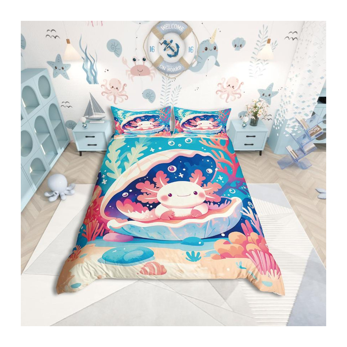 Homewish Bettwäsche-Set Axolotl Sternenhimmel für Kinder, 3-teilig, Multicolor, B/H: 135 x 200 cm - Bild 1