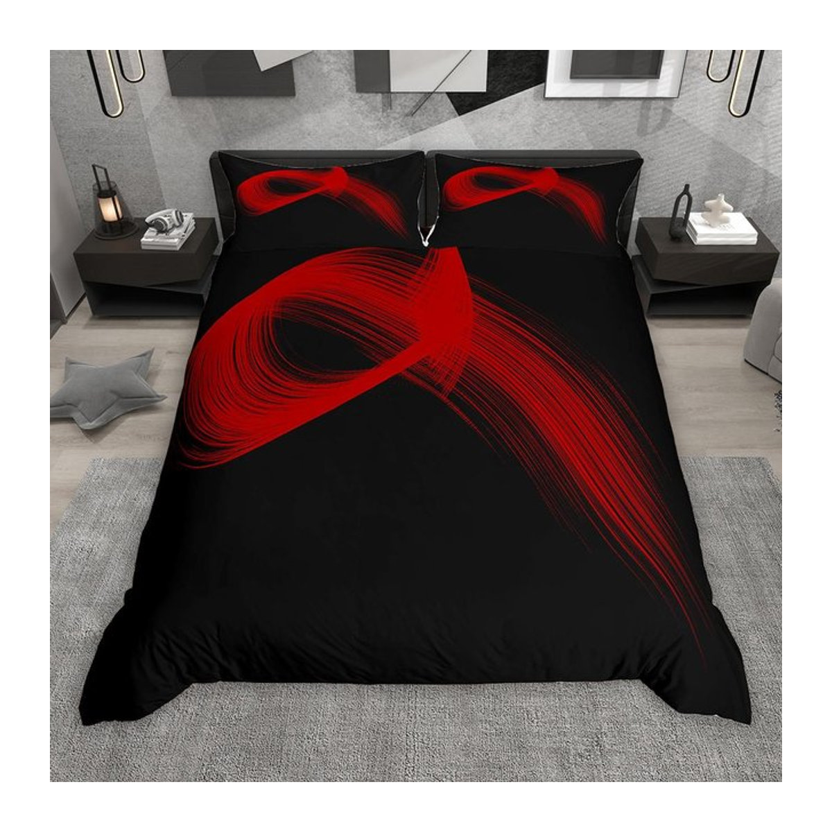 Homewish Bettwäsche-Set mit abstraktem geometrischem Design, minimalistischer Stil, 3-teilig, Breite: 135 cm, Länge: 200 cm - Bild 1