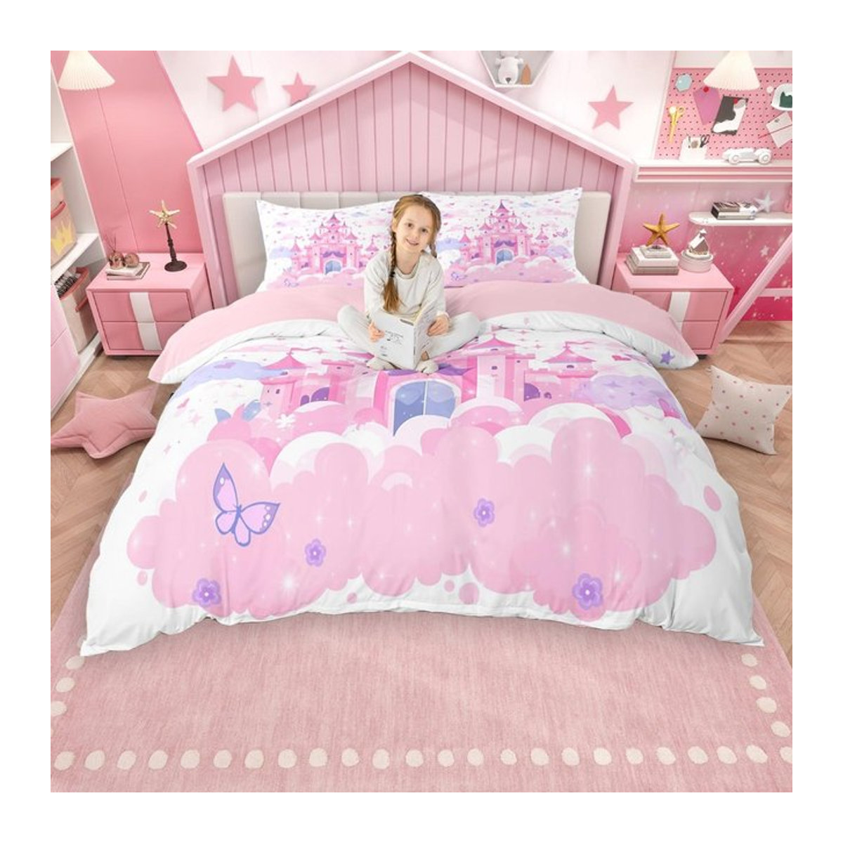 Homewish Bettwäsche-Set Prinzessinnenschloss für Mädchen in Pink, 3-teilig, B/H: 135 x 200 cm - Bild 1