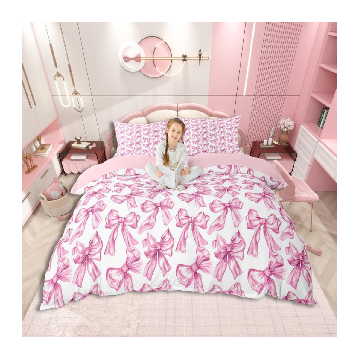 Homewish Bettwäsche-Set Vintage Country Floral mit Schleifen-Design in Weiß und Rosa, 2-teilig, B/H: 100 x 135 cm - Bild 1