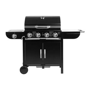 Homfa Gasgrill in Schwarz mit Piezo-Zündung, Thermometer und 4 x 1000 BTU / 2,93 kW Leistung für Garten und Camping