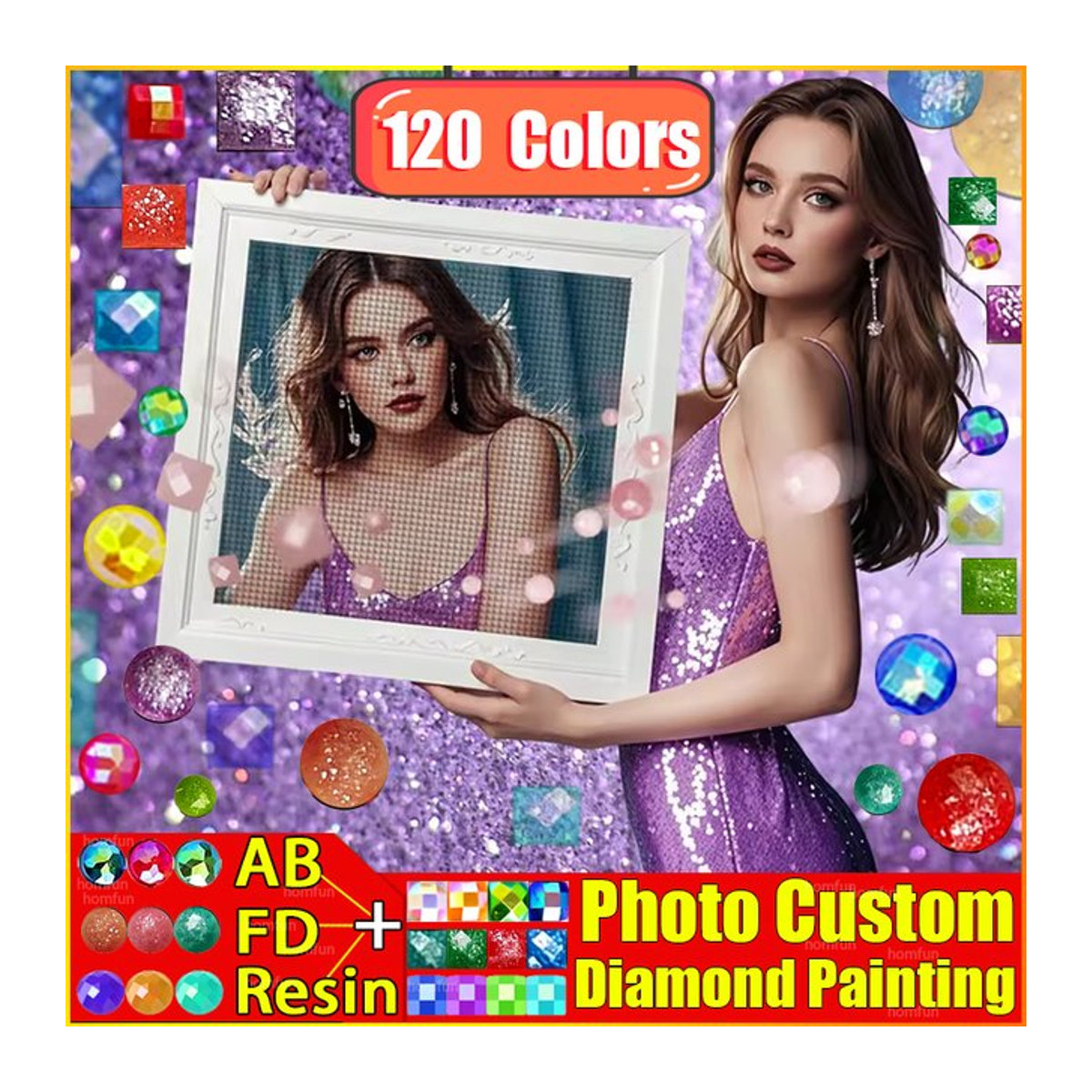 HOMFUN DIY 5D Diamantmalerei Set mit 120 Farben aus Harz, Feenstaub und AB-Bohrern, personalisiertes quadratisches Kreuzstich Stickerei Set in Mehrfarbig - Bild 1
