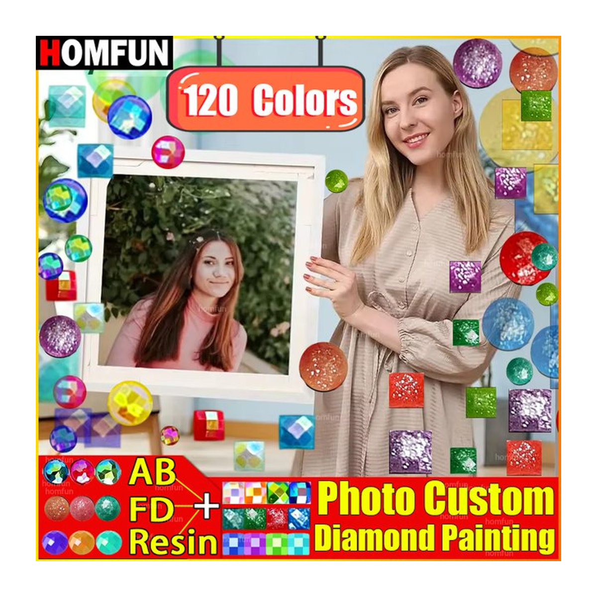 HOMFUN DIY 5D Diamantmalerei Set mit 120 Farben und AB-Steinen in Mehrfarbig - Bild 1