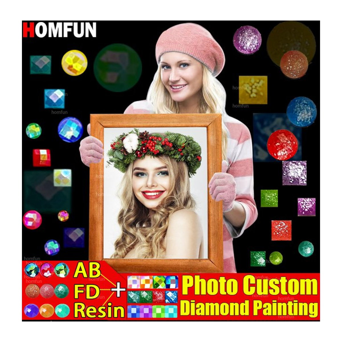 HOMFUN DIY Diamantmalerei Set mit Harz und Feenstaub, personalisiertes 5D Kreuzstich Set für Erwachsene, mehrfarbig - Bild 1
