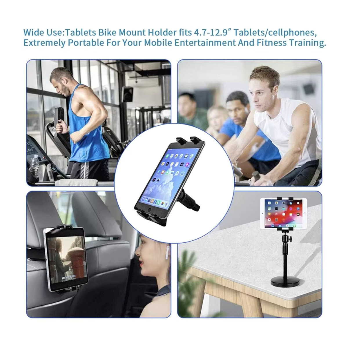 Homhu Fahrrad Tablet Halterung Schwarz für iPad Air und Pro 12,9 Zoll sowie Smartphones als Lenker Clip für Indoor Gym und Laufband - Bild 2