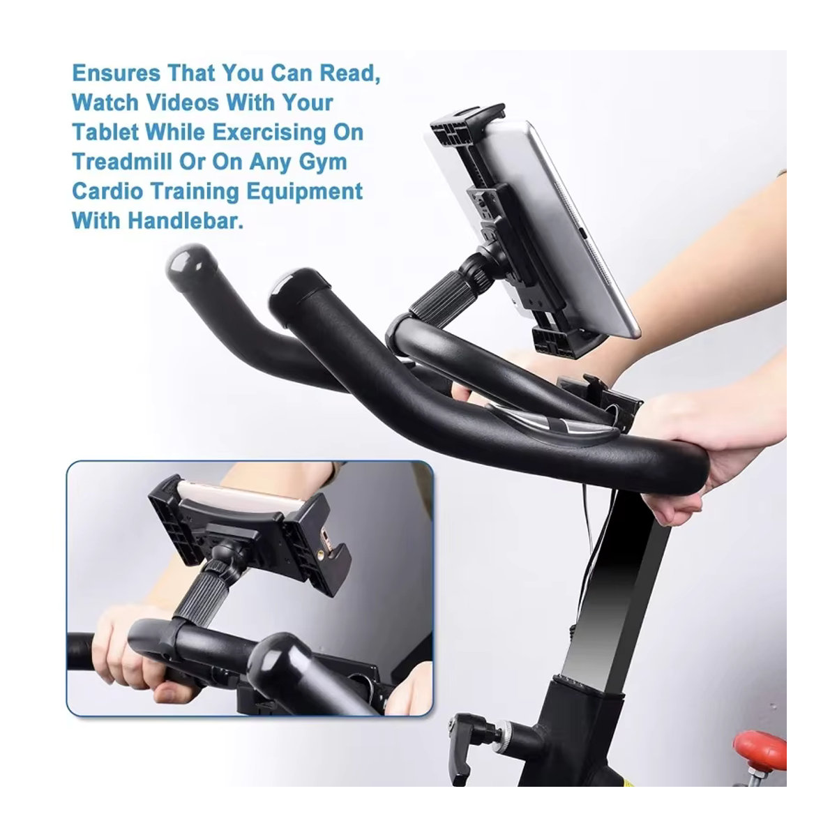 Homhu Fahrrad Tablet Halterung Schwarz für iPad Air und Pro 12,9 Zoll sowie Smartphones als Lenker Clip für Indoor Gym und Laufband - Bild 3