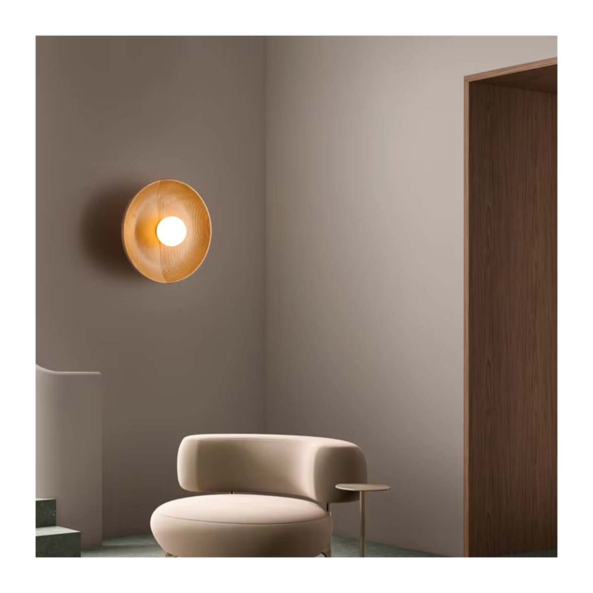 Homocean Moderne Wandleuchte aus Naturholz und Kunststoff in Schwarz mit rundem Lampenschirm für G9 Glühbirnen - Bild 2