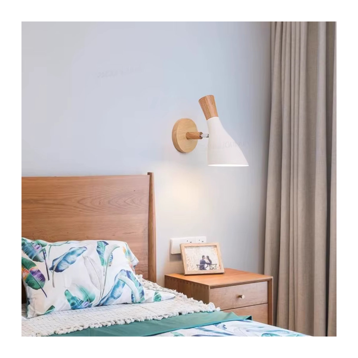 Homocean Wandlampe Nordic Design aus Metall und Holz in Weiß mit E27 Fassung für Schlafzimmer und Innenräume - Bild 2