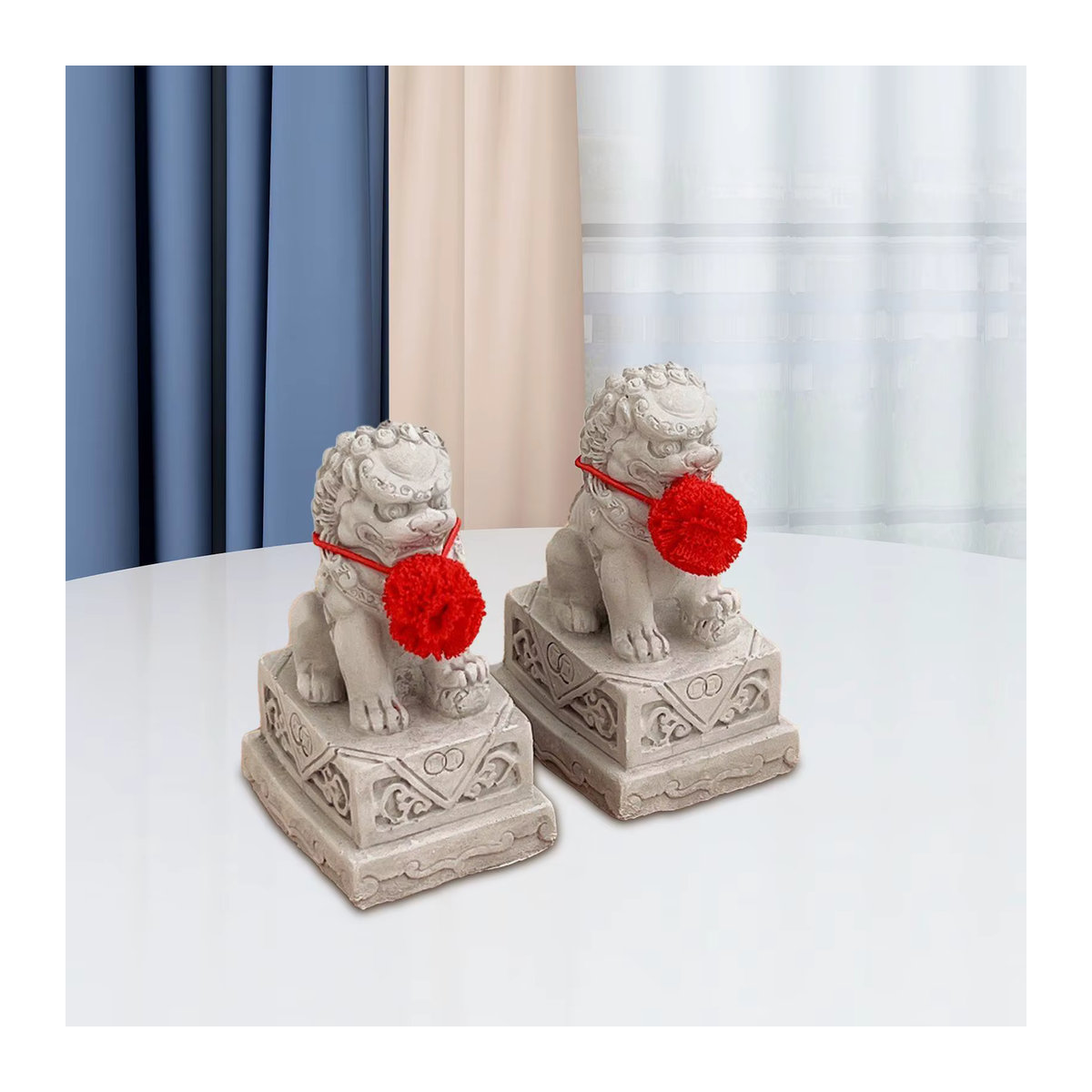 Homyl 2er Set Fu Fu Hunde Steinstatuen Miniatur Löwen in Grau für Feng Shui Dekoration - Bild 3