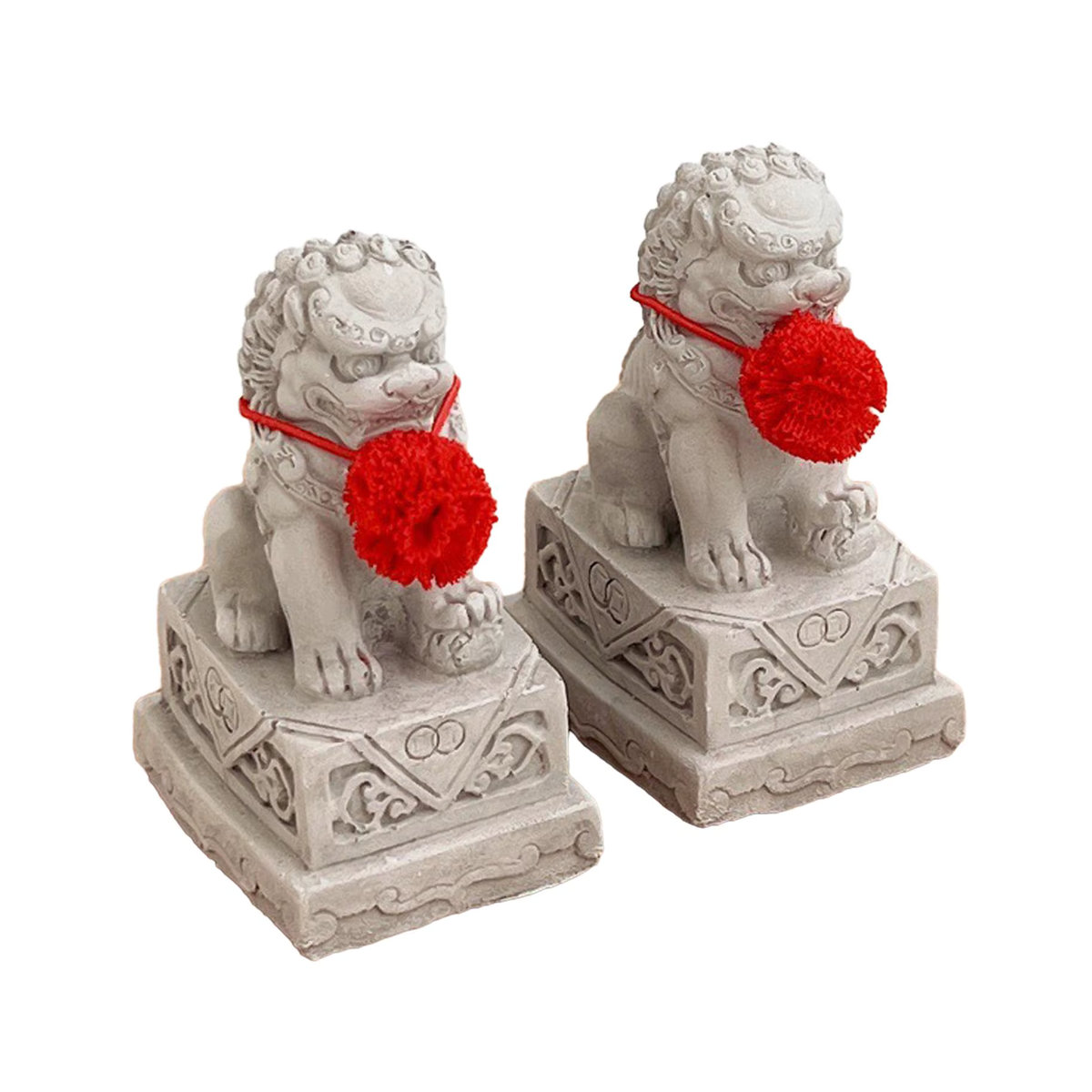 Homyl 2er Set Fu Fu Hunde Steinstatuen Miniatur Löwen in Grau für Feng Shui Dekoration - Bild 4