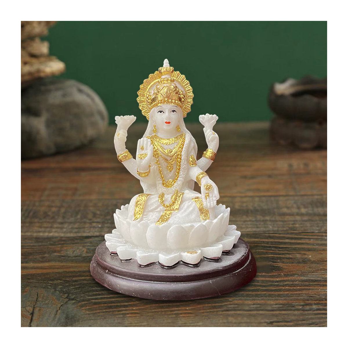 Homyl Lakshmi Statue Indische Göttin in Weiß aus Kunstharz als Feng Shui Dekorationsfigur für Tisch und Regal - Bild 2