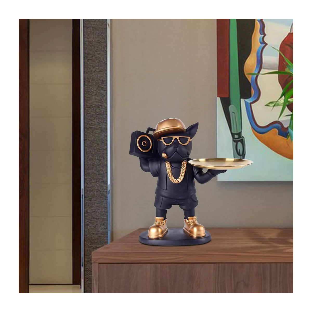 Homyl Schmucktablett mit Hundefigur aus Kunstharz in Schwarz - Bild 2