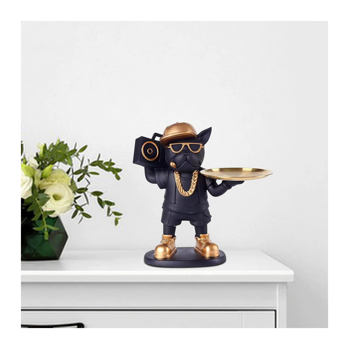 Homyl Schmucktablett mit Hundefigur aus Kunstharz in Schwarz - Bild 4