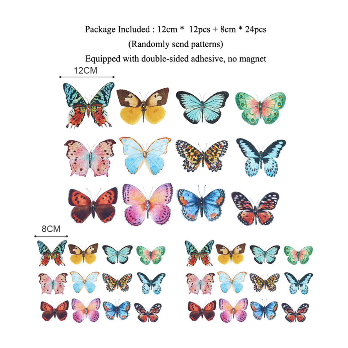 HonC 36 Stück Aquarell Schmetterling 3D Wandaufkleber, mehrfarbig, selbstklebende Wanddekoration aus Papier für dein Zuhause oder deine Hochzeit - Bild 2
