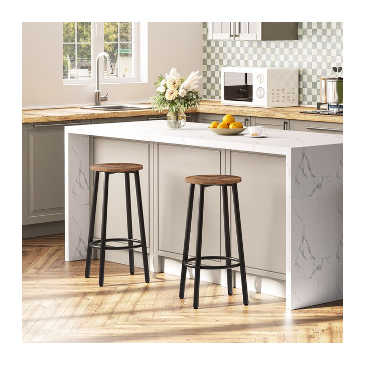 Hoobro Barhocker 2er Set im Industrial Design aus Holz und Metall in Braun und Schwarz - Bild 1