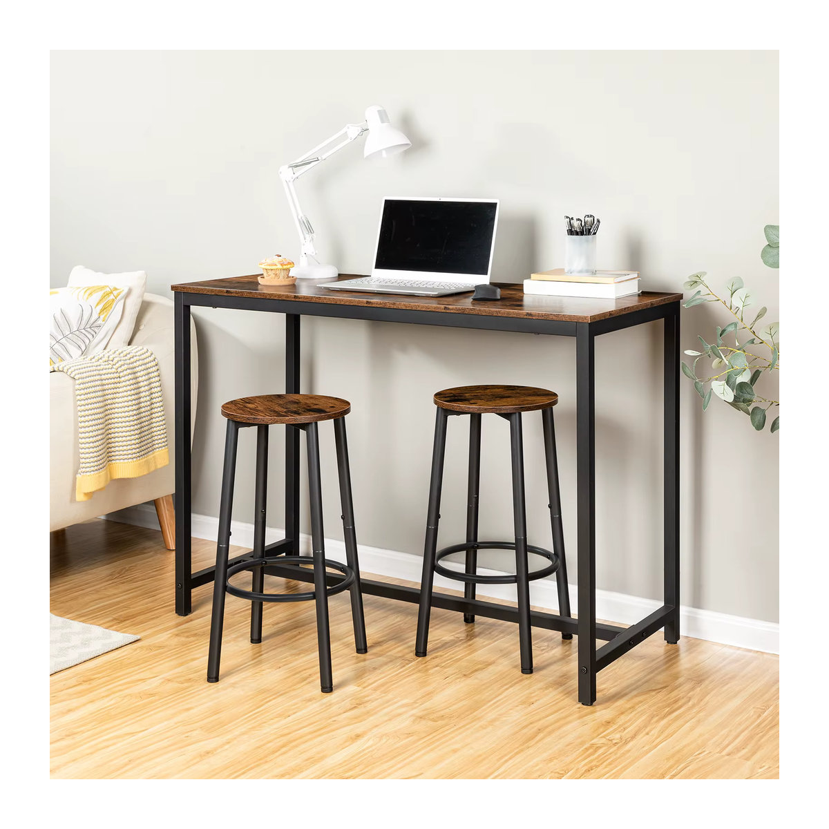Hoobro Barhocker 2er Set im Industrial Design aus Holz und Metall in Braun und Schwarz - Bild 2