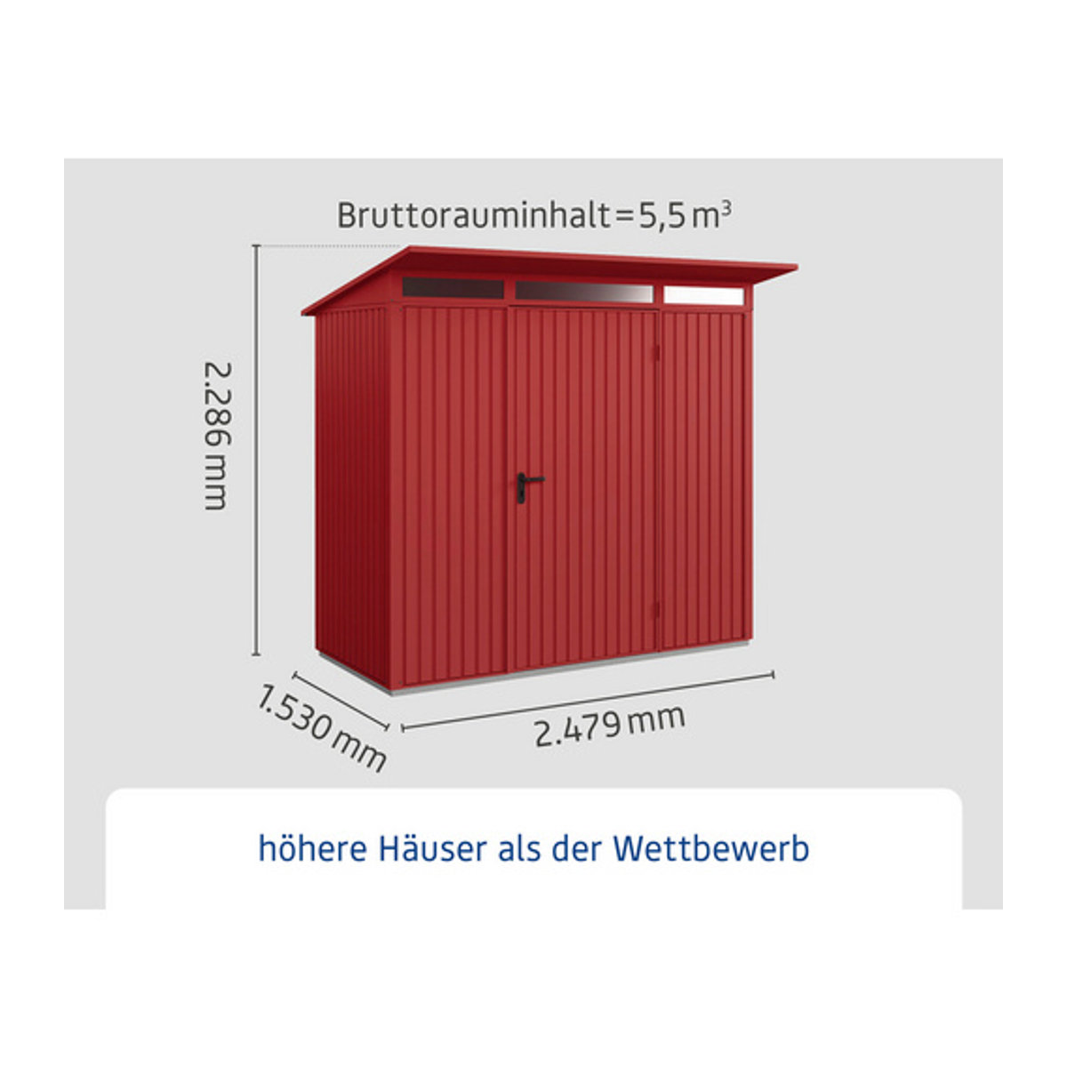 Hörmann Ecostar Gerätehaus Trend P mit Pultdach aus Metall in Rot, B/H/T: 238 x 228,6 x 107,8 cm - Bild 2