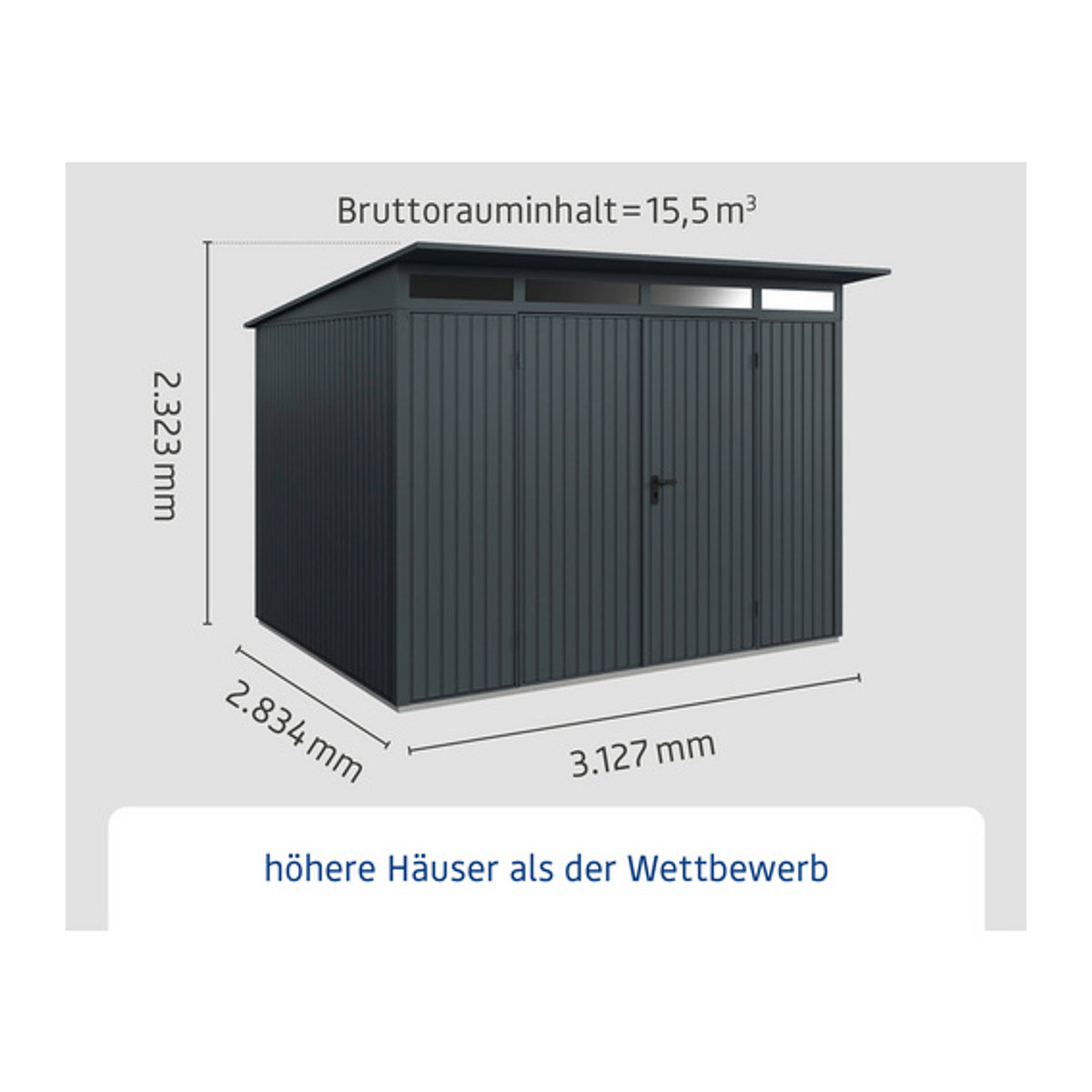 Hörmann Ecostar Metall-Gerätehaus Trend mit Pultdach in Anthrazitgrau, B/H/T: 312,7 x 232,3 x 283,4 cm - Bild 3