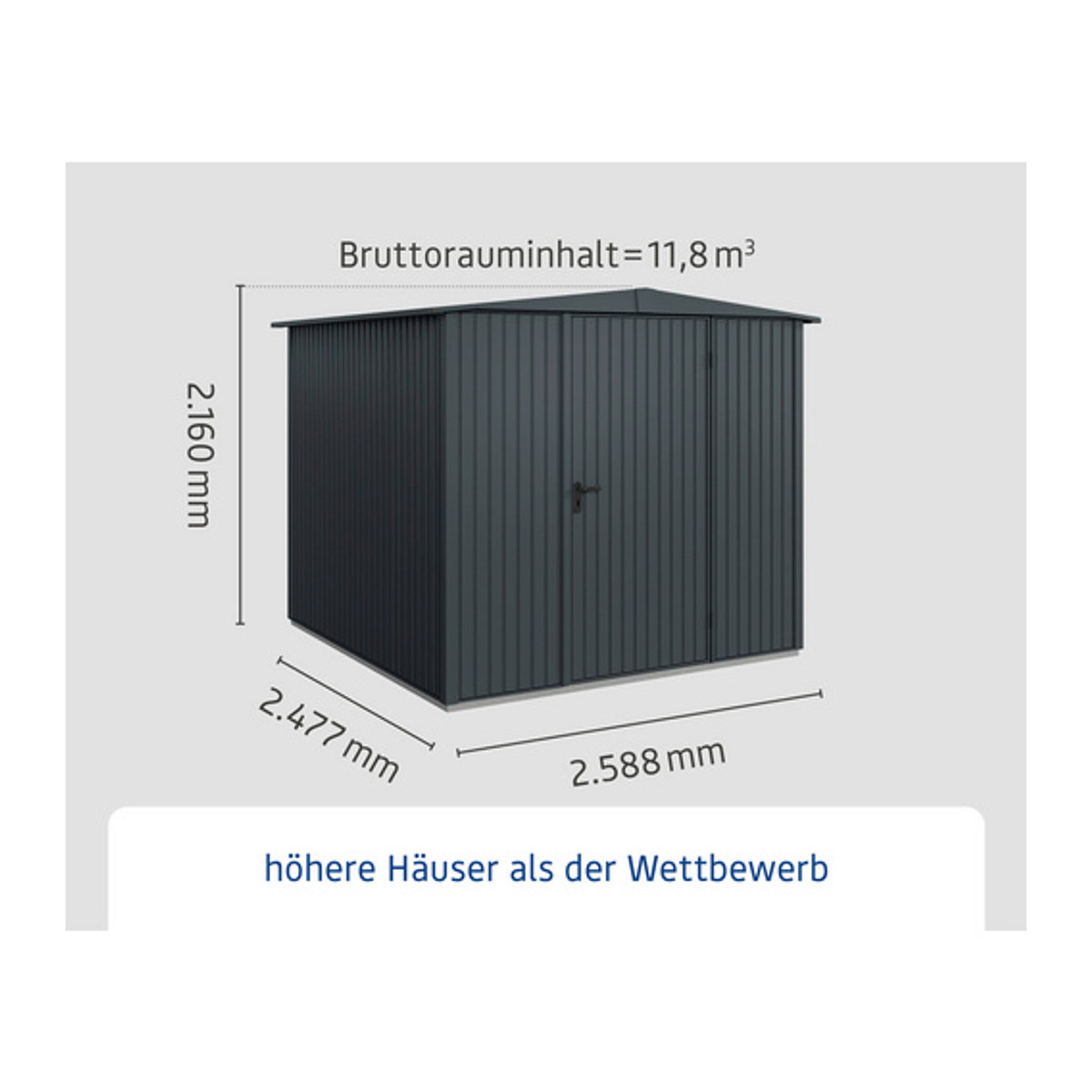 Hörmann Ecostar Metall-Gerätehaus Trend mit Satteldach in Anthrazitgrau, B/H/T: 258,8 x 216 x 248 cm - Bild 3