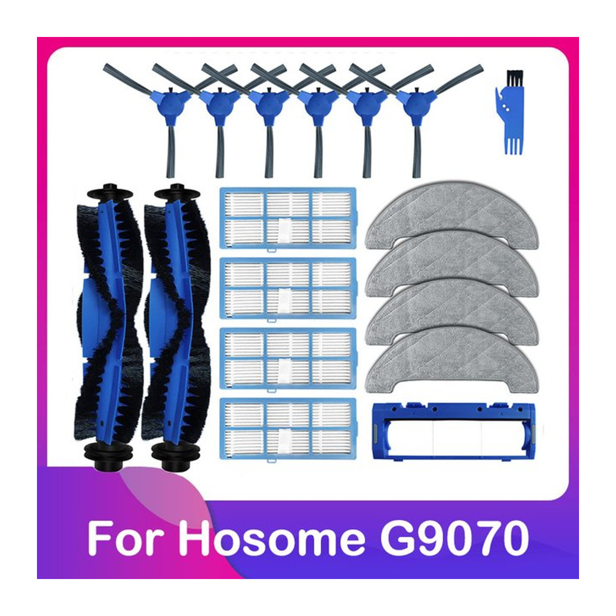 Hosome Zubehör-Set für G9070 Roboterstaubsauger mit Hauptseitenbürste, HEPA-Filter und Mopp-Tuch in Bunt - Bild 1