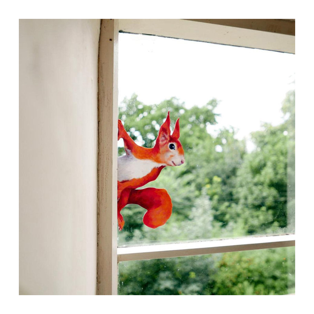 Houspace Peeping Squirrel Wandaufkleber aus Kunststoff in Rot und Orange für Wand und Fenster - Bild 2