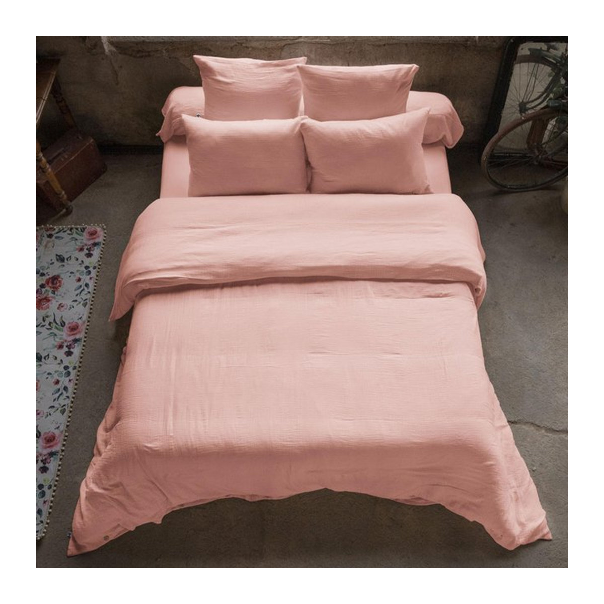 Housse De Rêve Bettbezug aus Baumwollgaze in Rosa mit Holzknöpfen, B/H: 220 x 240 cm - Bild 1