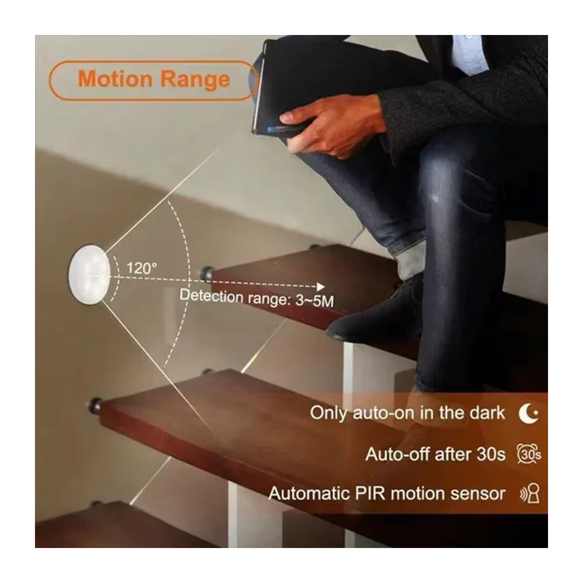 HPH 6er Set LED Nachtlicht mit Bewegungssensor, USB aufladbare Schrankbeleuchtung in Weiß, minimalistische Möbelbeleuchtung für Küche, Schrank und Treppe - Bild 3