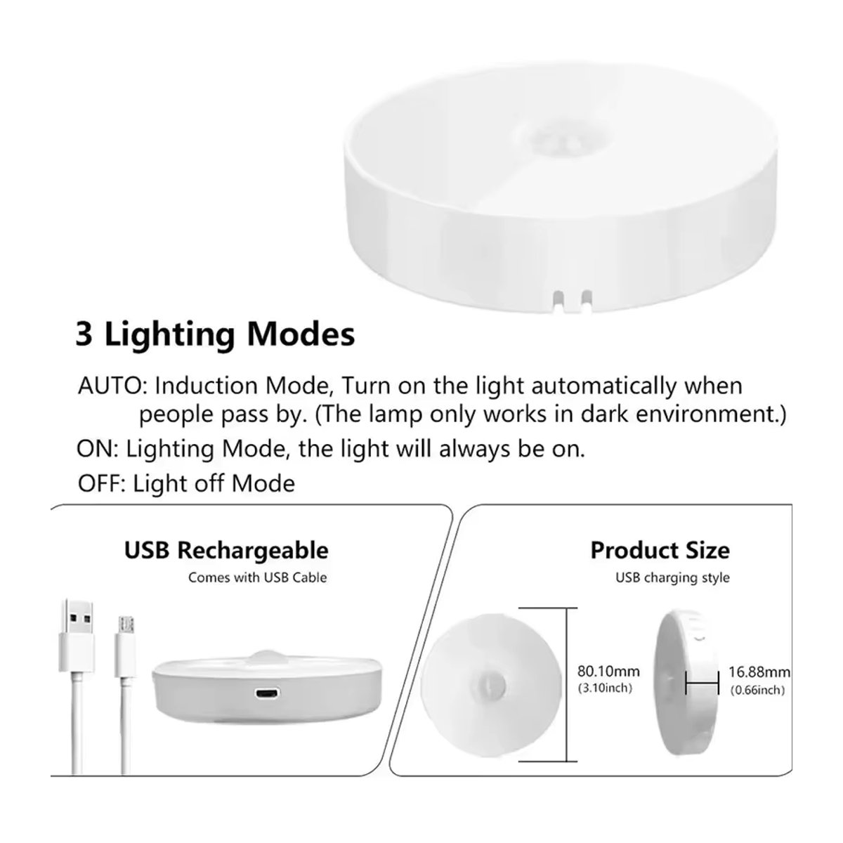 HPH 6er Set LED Nachtlicht mit Bewegungssensor, USB aufladbare Schrankbeleuchtung in Weiß, minimalistische Möbelbeleuchtung für Küche, Schrank und Treppe - Bild 4