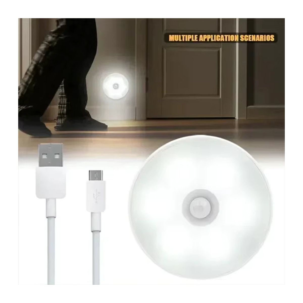 HPH 6er Set LED Nachtlicht mit Bewegungssensor, USB aufladbare Schrankbeleuchtung in Weiß, minimalistische Möbelbeleuchtung für Küche, Schrank und Treppe - Bild 5