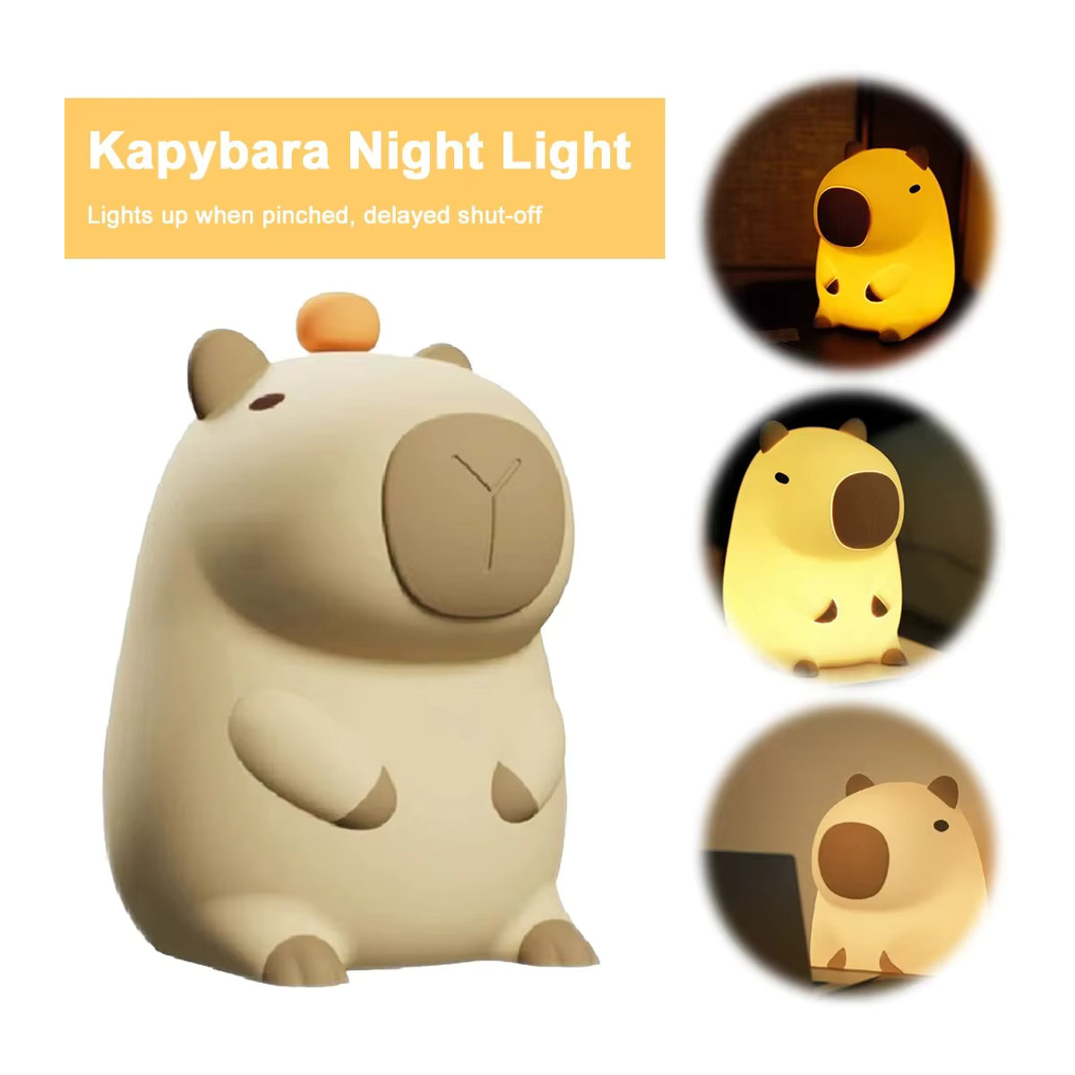 HPH Capybara-Nachtlampe aus Silikon in Beige, dimmbare LED-Kinderzimmerlampe mit Touch-Funktion und Akku - Bild 2