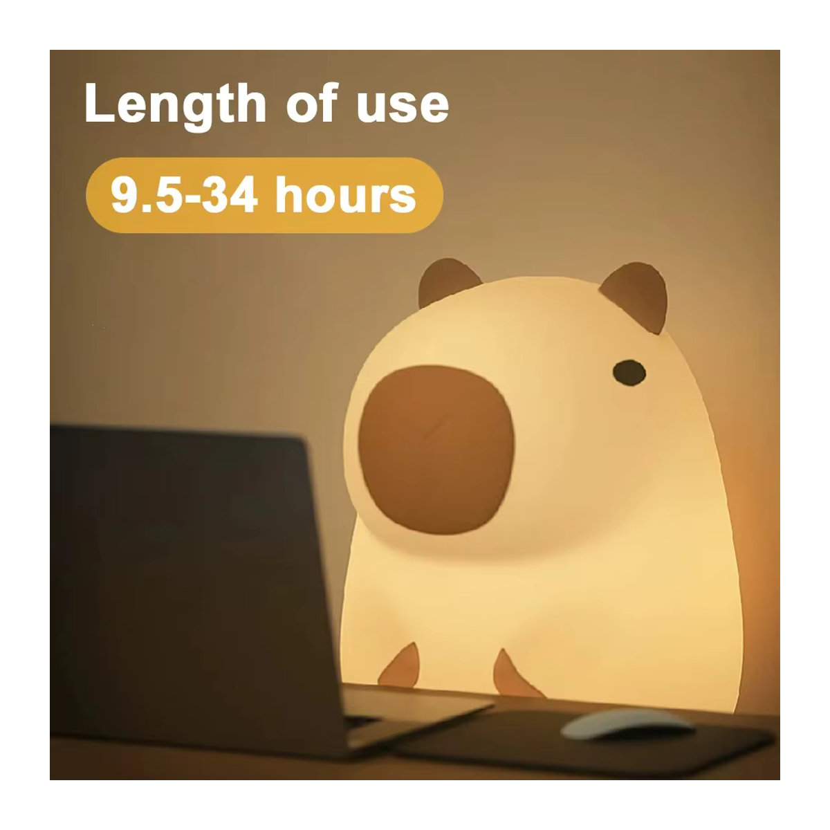 HPH Capybara-Nachtlampe aus Silikon in Beige, dimmbare LED-Kinderzimmerlampe mit Touch-Funktion und Akku - Bild 4