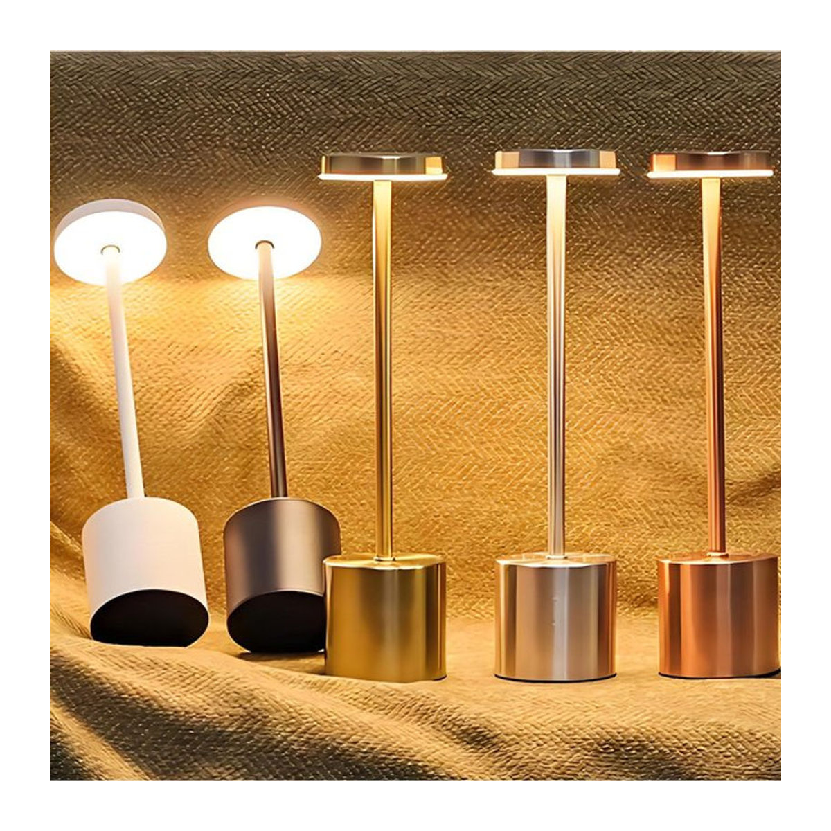 HPH LED Tischlampe aus Metall in Weiß, kabellose Touch-Lampe mit USB-Ladefunktion für Bar, Restaurant und Hotelzimmer - Bild 1