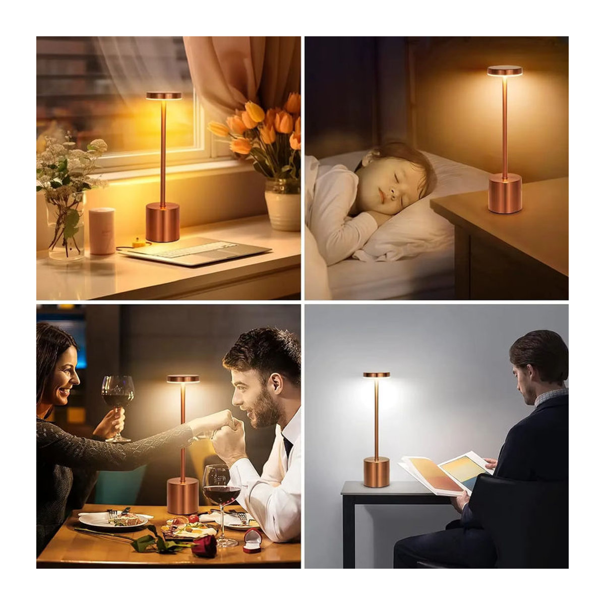 HPH LED Tischlampe aus Metall in Weiß, kabellose Touch-Lampe mit USB-Ladefunktion für Bar, Restaurant und Hotelzimmer - Bild 3