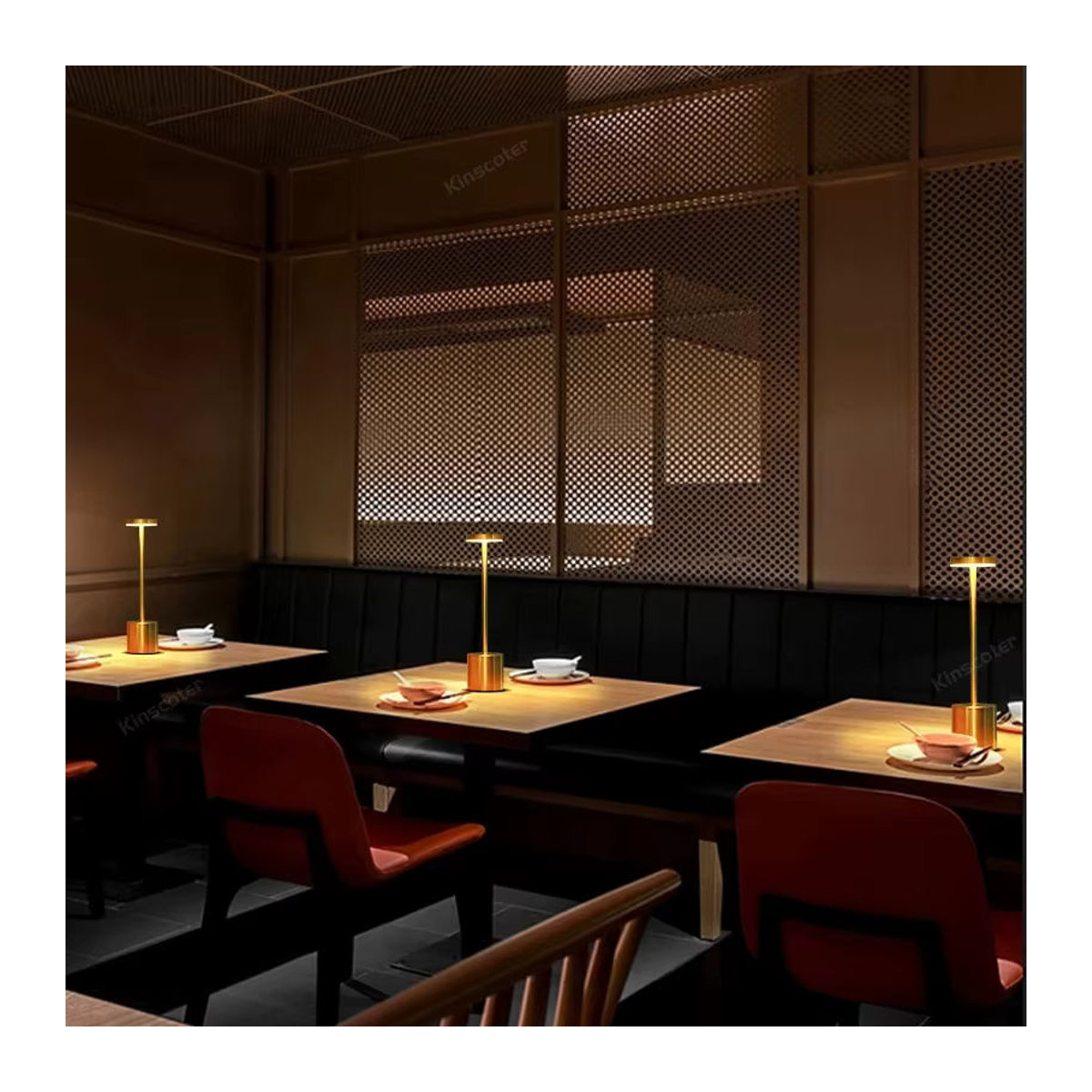 HPH LED Tischlampe aus Metall in Weiß, kabellose Touch-Lampe mit USB-Ladefunktion für Bar, Restaurant und Hotelzimmer - Bild 5