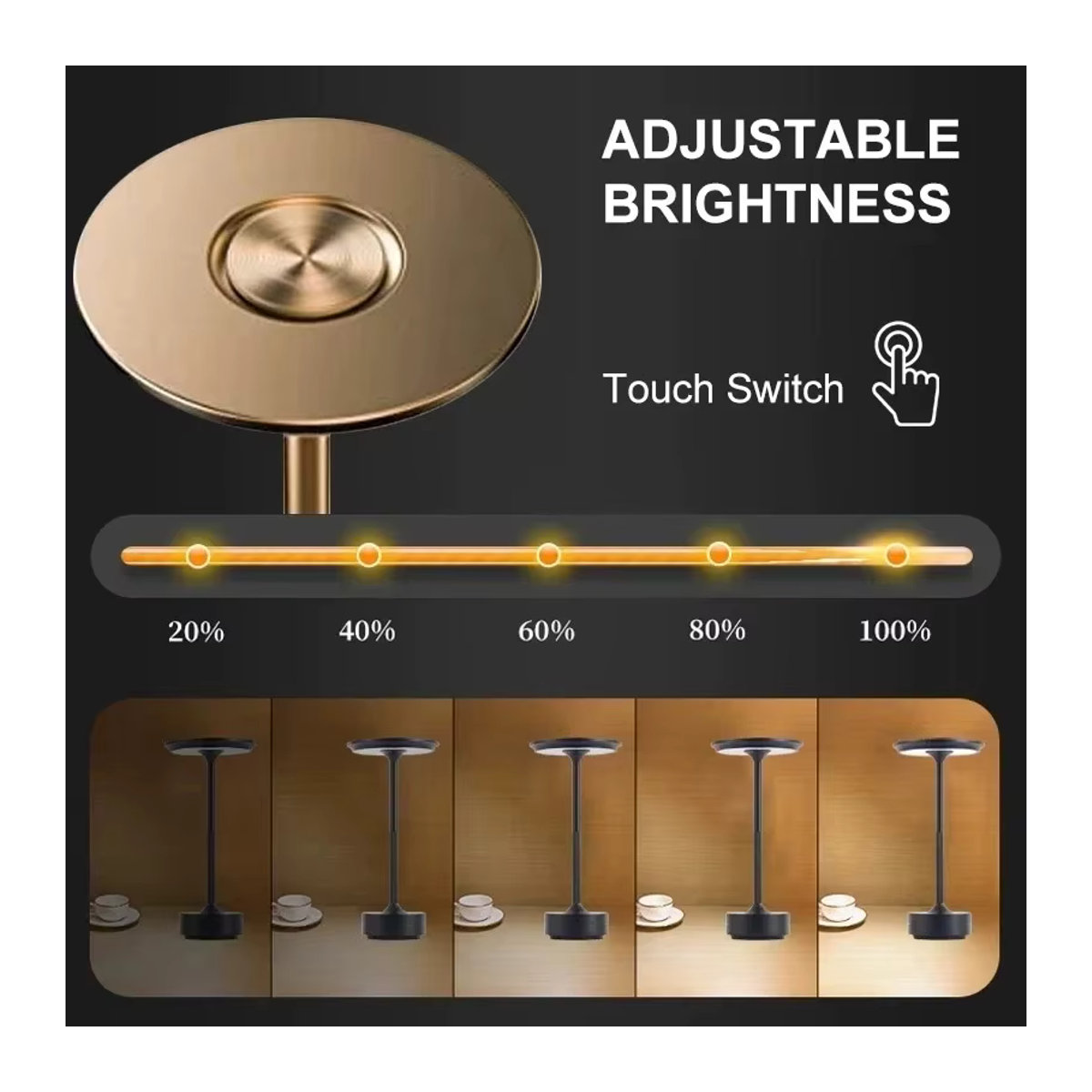 HPH LED Tischlampe in Schwarz aus Aluminium mit Retro-Design, dimmbar und aufladbar per USB - Bild 3