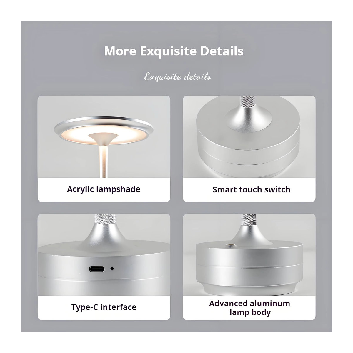 HPH LED Tischlampe in Schwarz aus Aluminium mit Retro-Design, dimmbar und aufladbar per USB - Bild 5