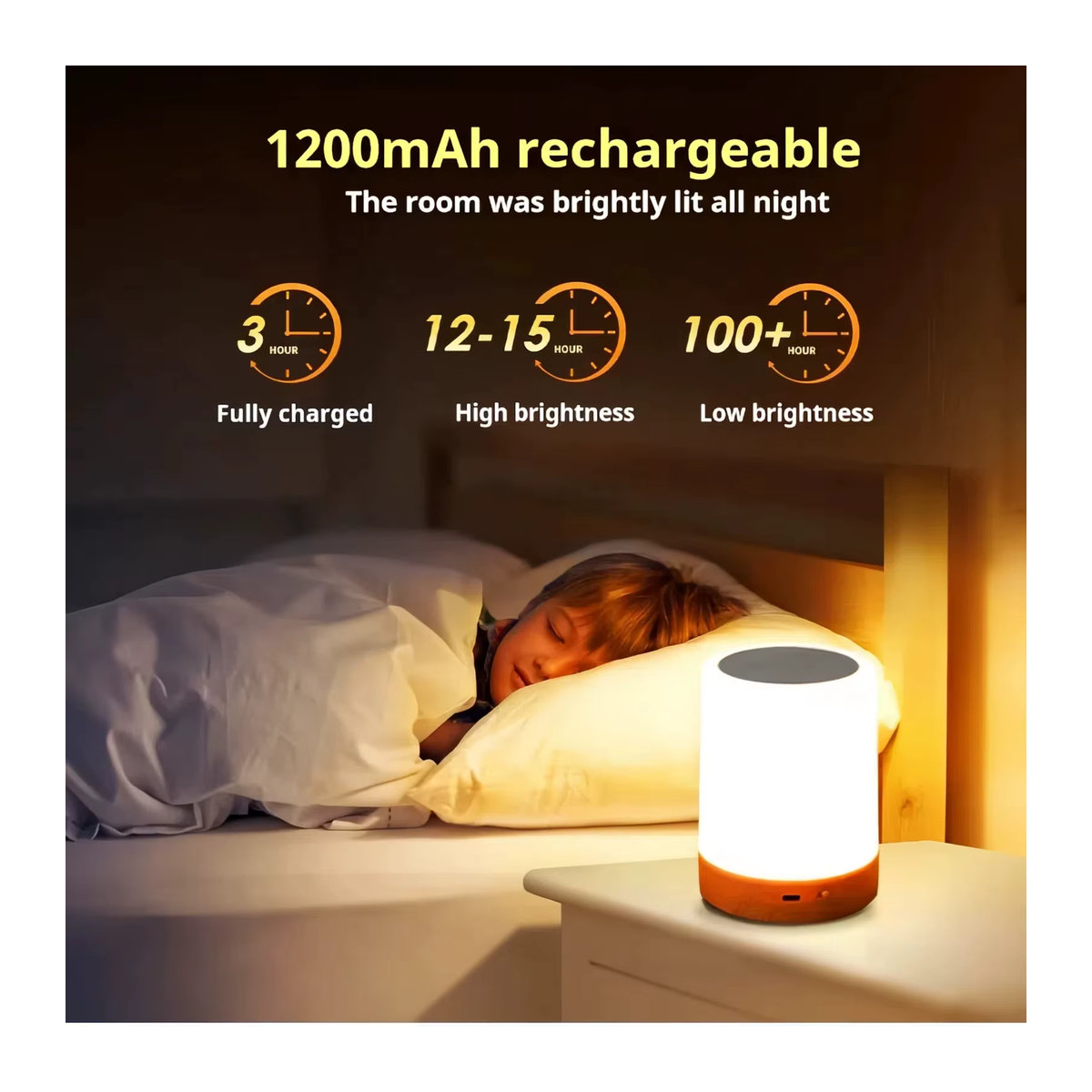 HPH RGB LED Nachtlicht mit 16 Farbwechseln, Touch-dimmbare und wiederaufladbare Nachttischlampe in Bunt mit Holz-Design und Fernbedienung - Bild 4