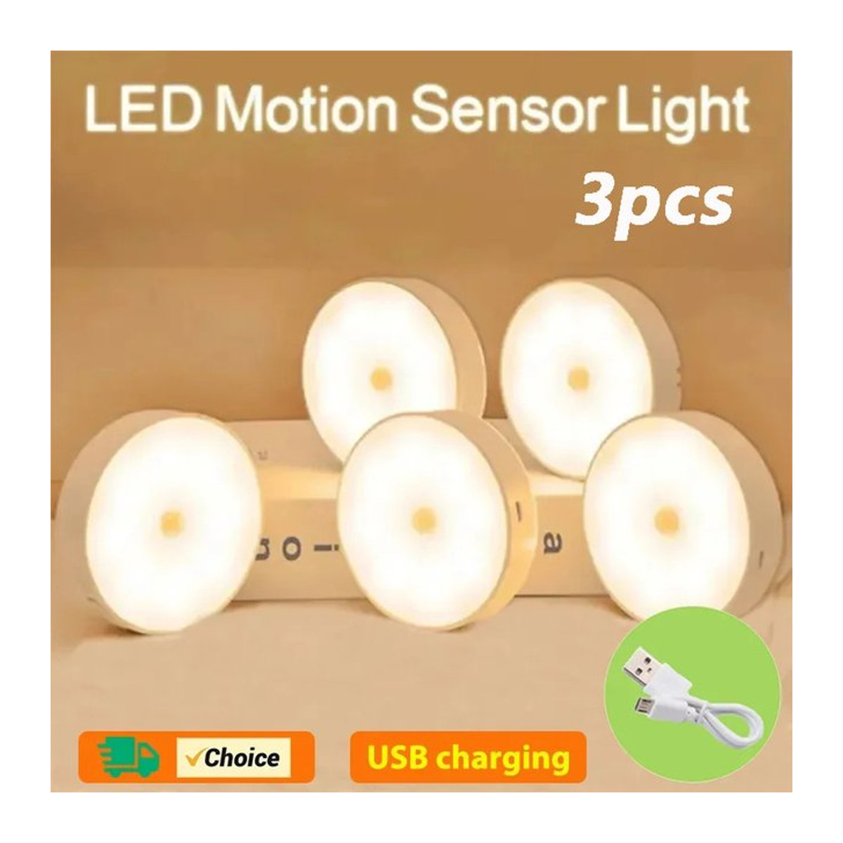 HPH Set aus 3 Stück LED Nachtlampen mit Bewegungssensor, USB aufladbar, Weiß, minimalistisches Design für Möbelbeleuchtung - Bild 1