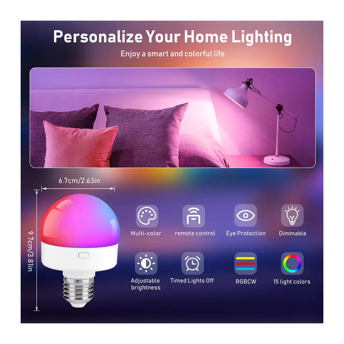 HPH Smart-Lampe LED Set mit 2 Stück, bunt, minimalistisches Design, dimmbar und ferngesteuert - Bild 2