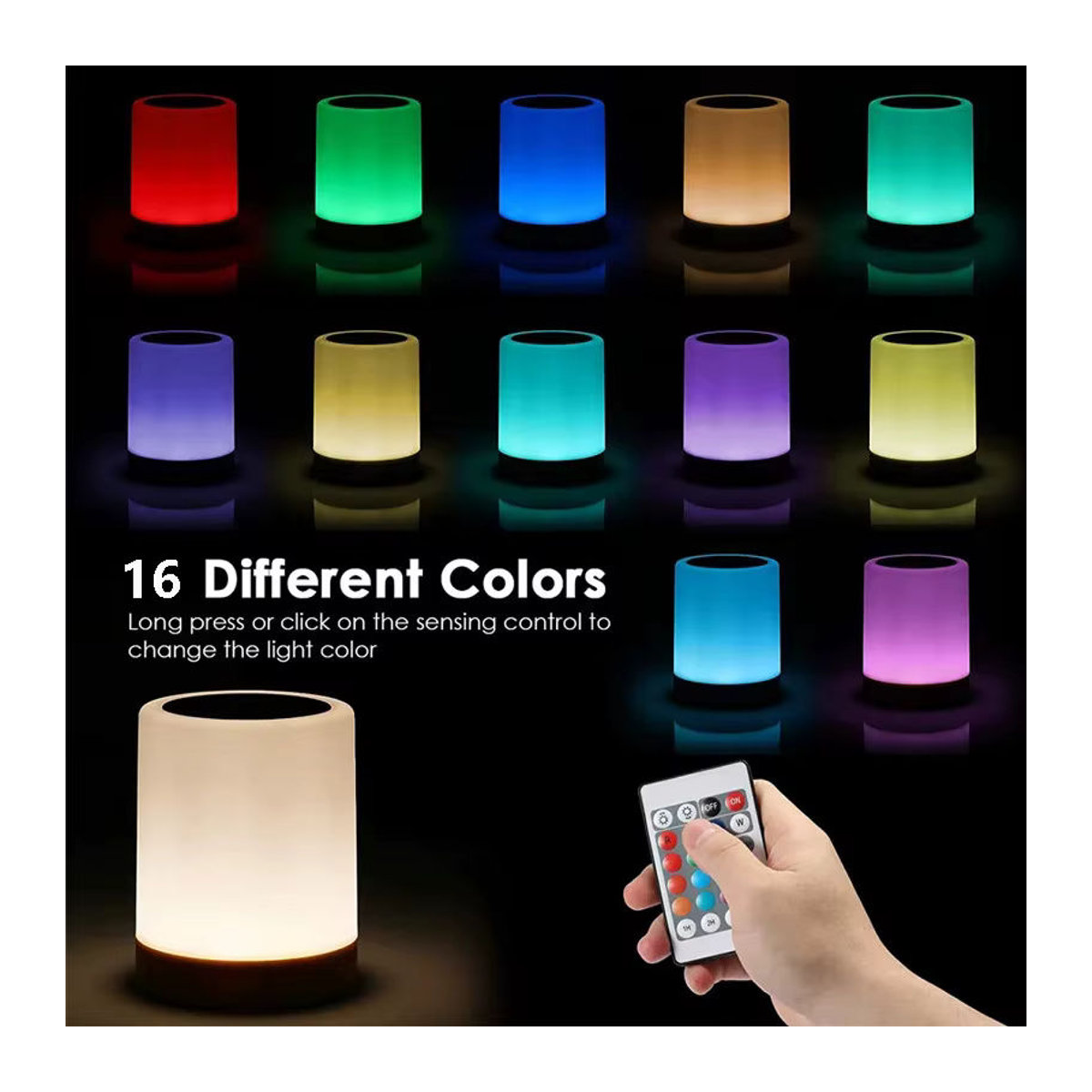 HPH Smart Touch Nachttischlampe mit RGB-Beleuchtung und Holzdesign, wiederaufladbar via USB, bunt und minimalistisch - Bild 2