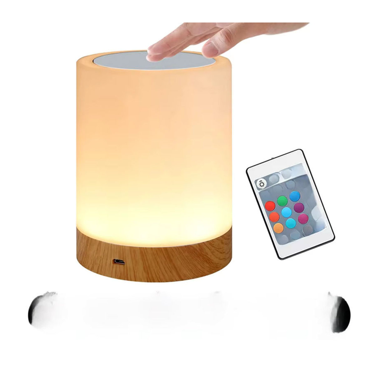 HPH Smart Touch Nachttischlampe mit RGB-Beleuchtung und Holzdesign, wiederaufladbar via USB, bunt und minimalistisch - Bild 7